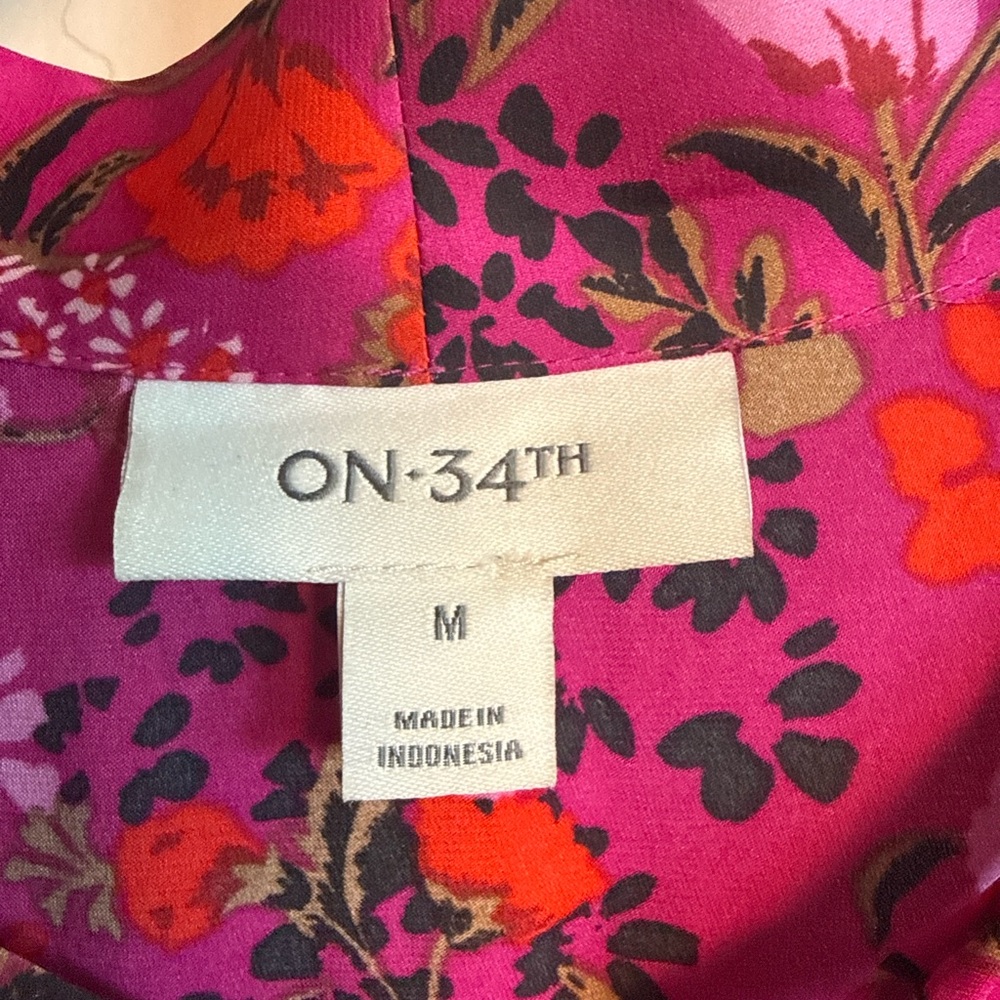 🌺 ON 34th Floral Maxi Dress | Size M | Pink Pleated Tie Neck | Boho Romantic - Picture 3 of 9